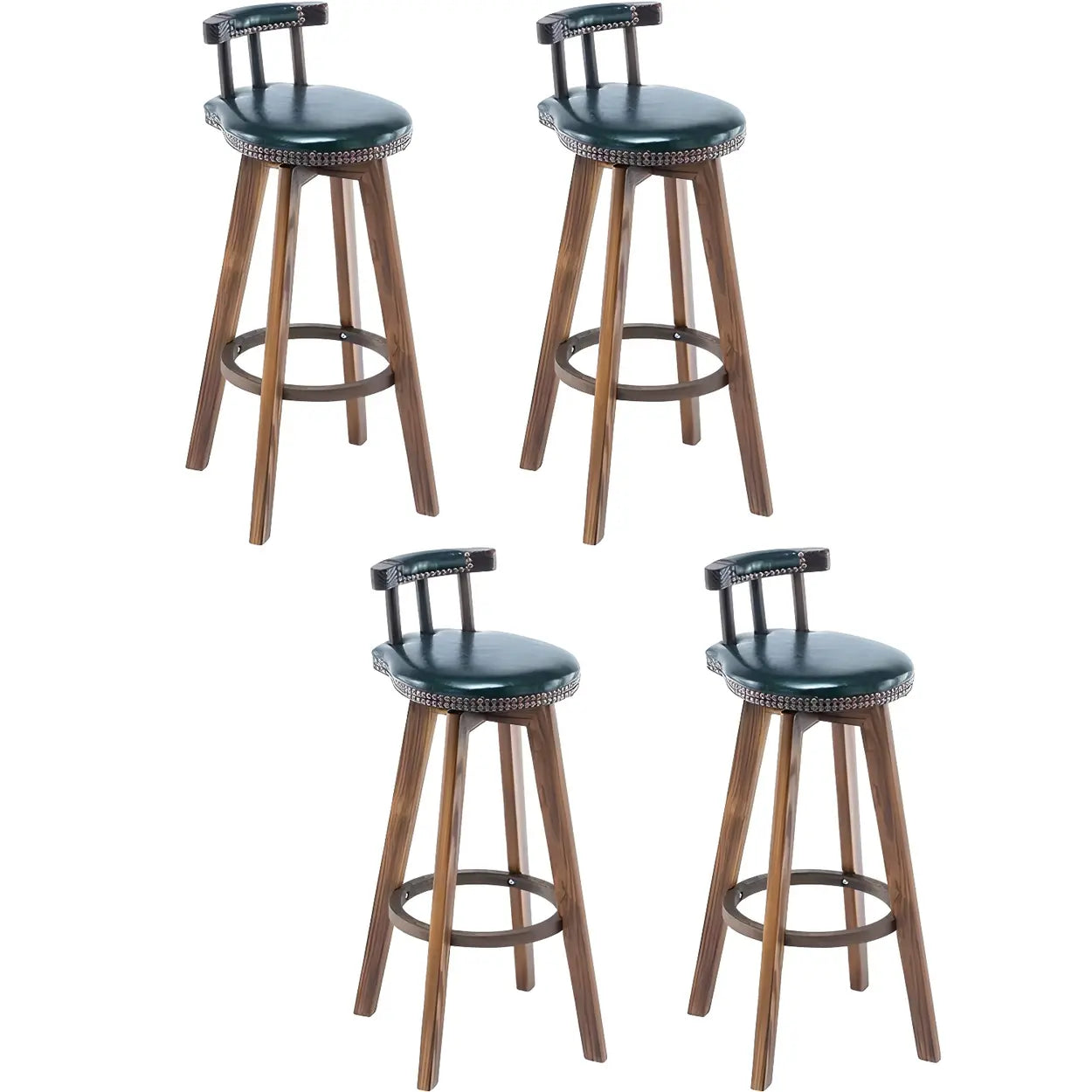 Round Wood Frame Faux Leather Pine Bar Stool