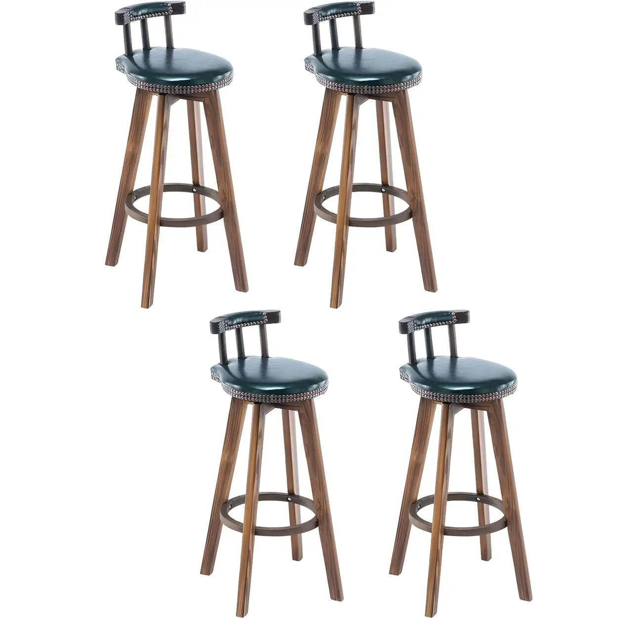 Round Wood Frame Faux Leather Pine Bar Stool
