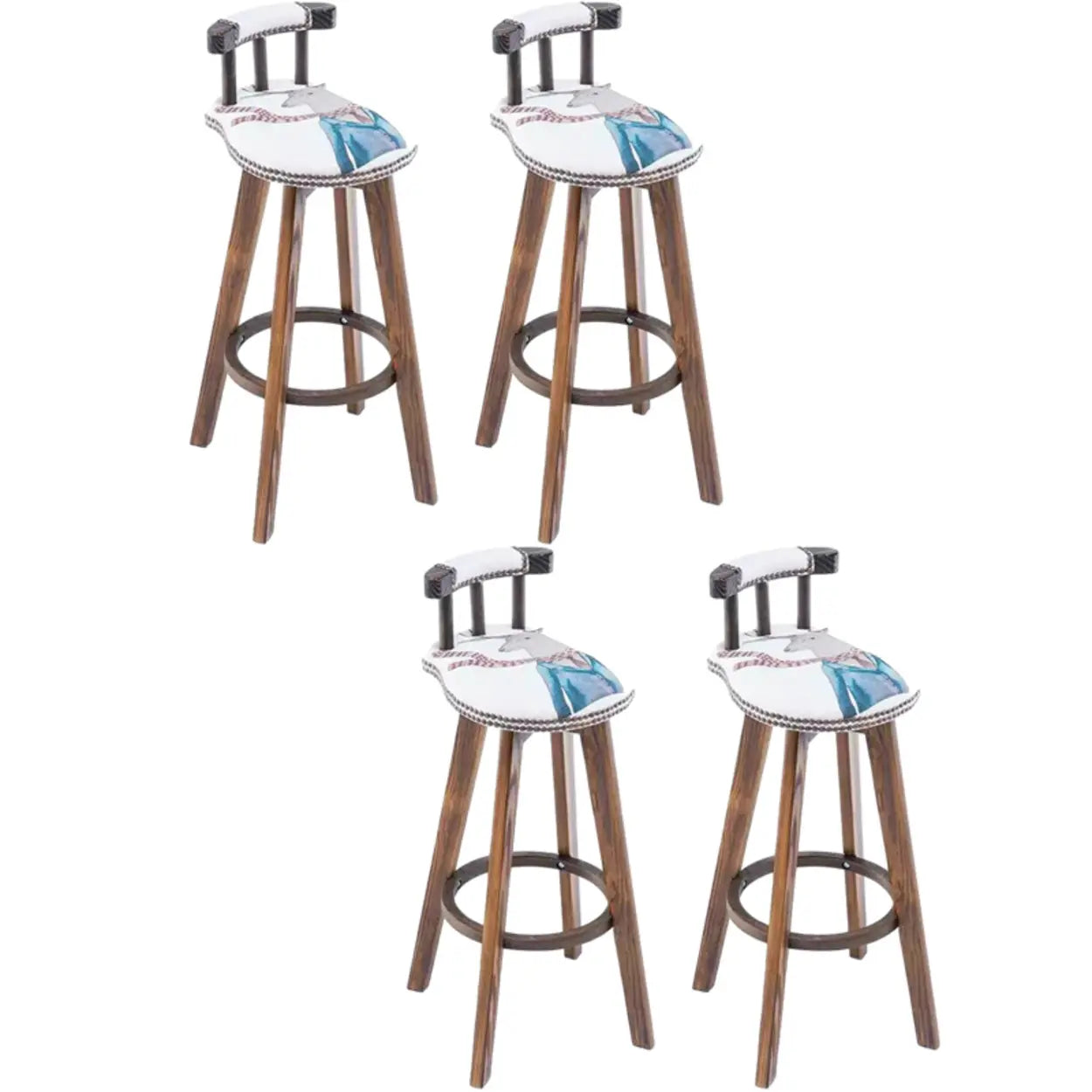 Round Wood Frame Faux Leather Pine Bar Stool — 1 Piece / Coffee