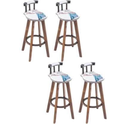 Round Wood Frame Faux Leather Pine Bar Stool — 1 Piece / Coffee