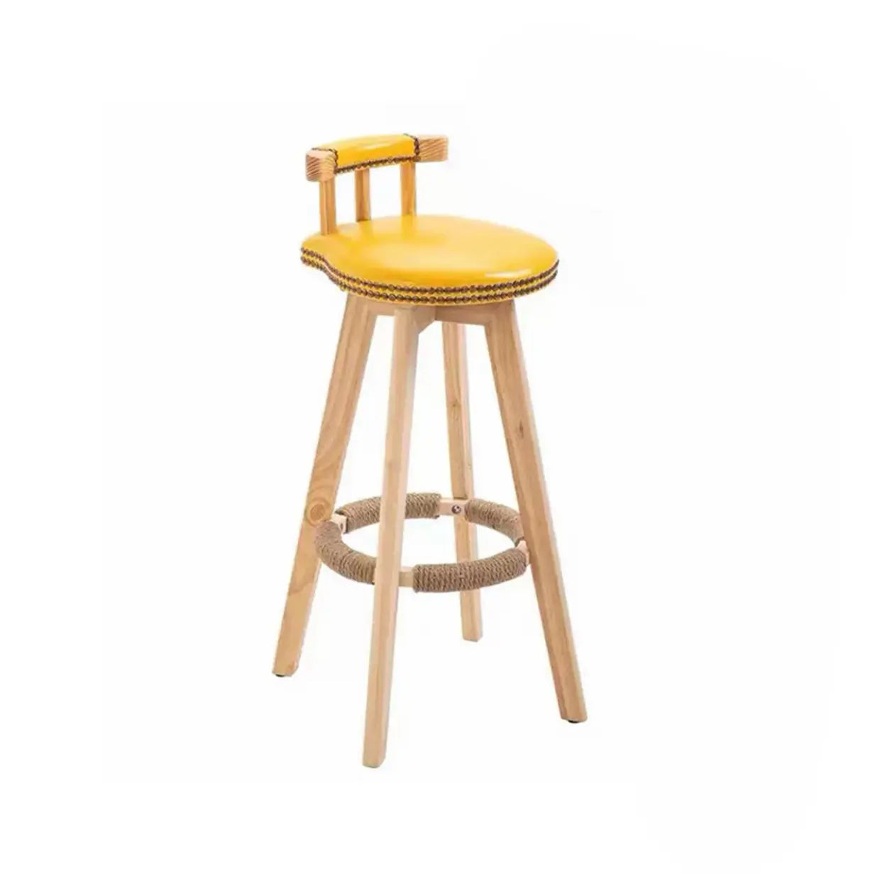 Round Wood Frame Faux Leather Pine Bar Stool — 1 Piece / Grey
