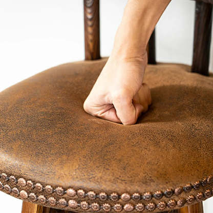 Round Wood Frame Faux Leather Pine Bar Stool — 1 Piece / Khaki