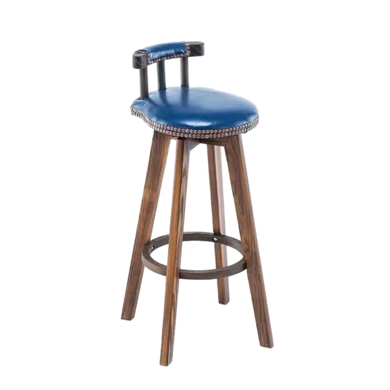 Round Wood Frame Faux Leather Pine Bar Stool — 1 Piece / Mint Green