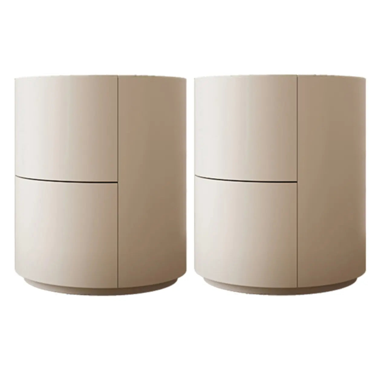 Round White Wood Compact Nightstand with Drawers — White / 2 Piece Set