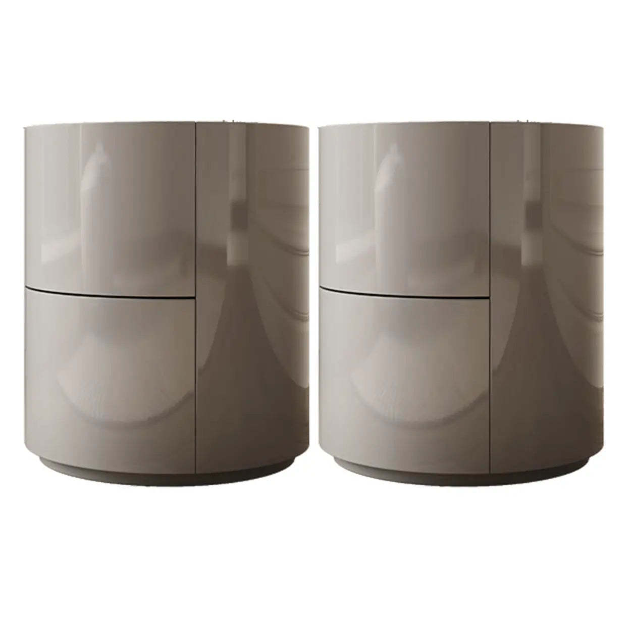 Round White Wood Compact Nightstand with Drawers — Khaki / 1 Piece