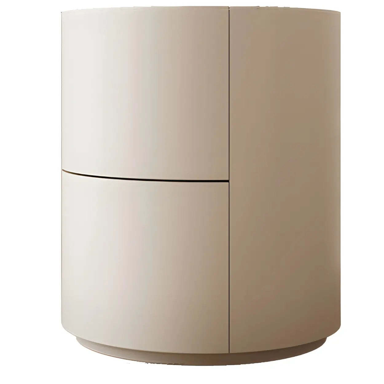 Round White Wood Compact Nightstand with Drawers — Khaki / 1 Piece