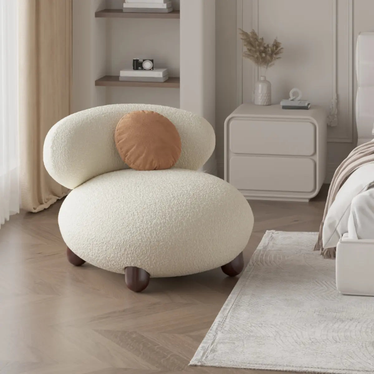 Rounded Beige Sherpa Four Leg Side Chair — Apricot / Sherpa