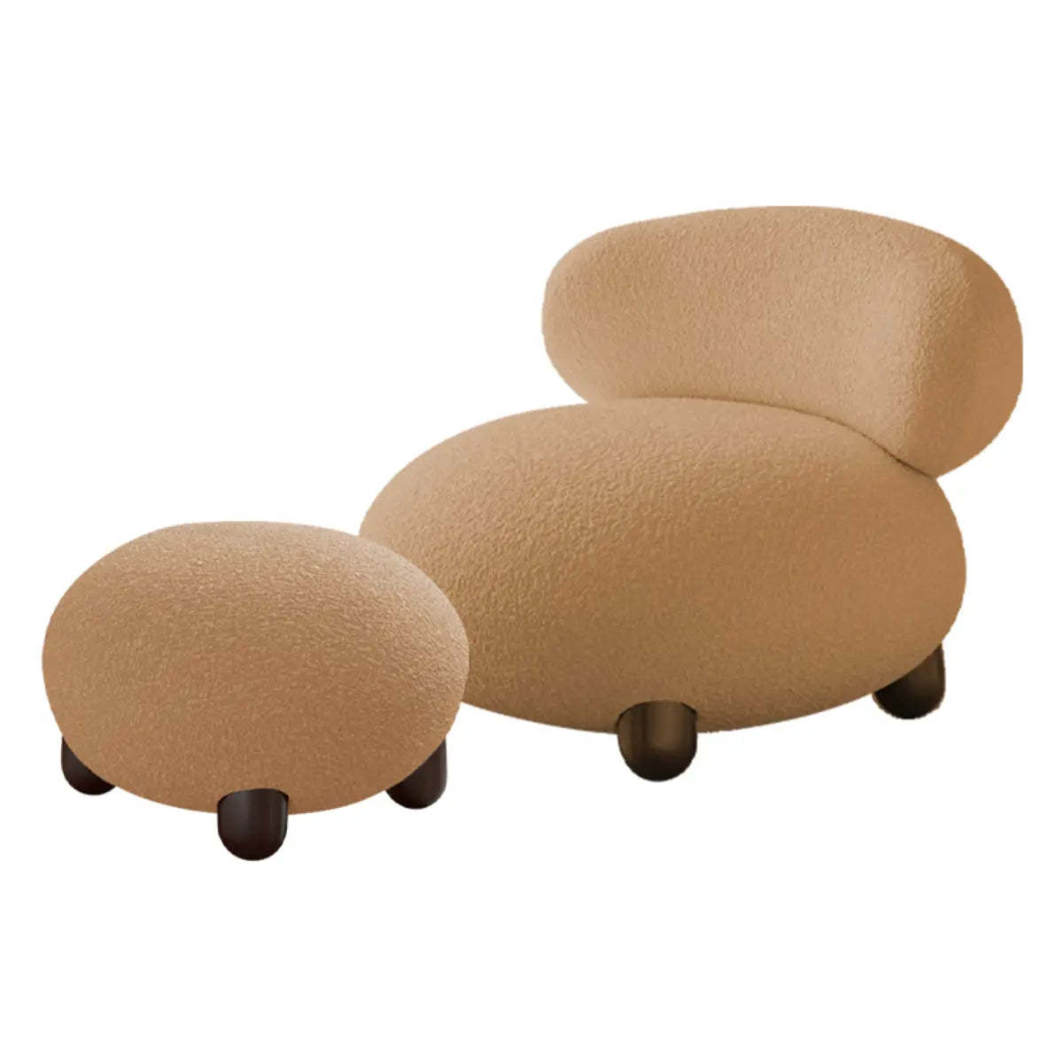 Modern sherpa rounded beige accent chairs, Lighom — 30" L x 33" W x 27" H & 24" L x 24" W x 16" H / Apricot