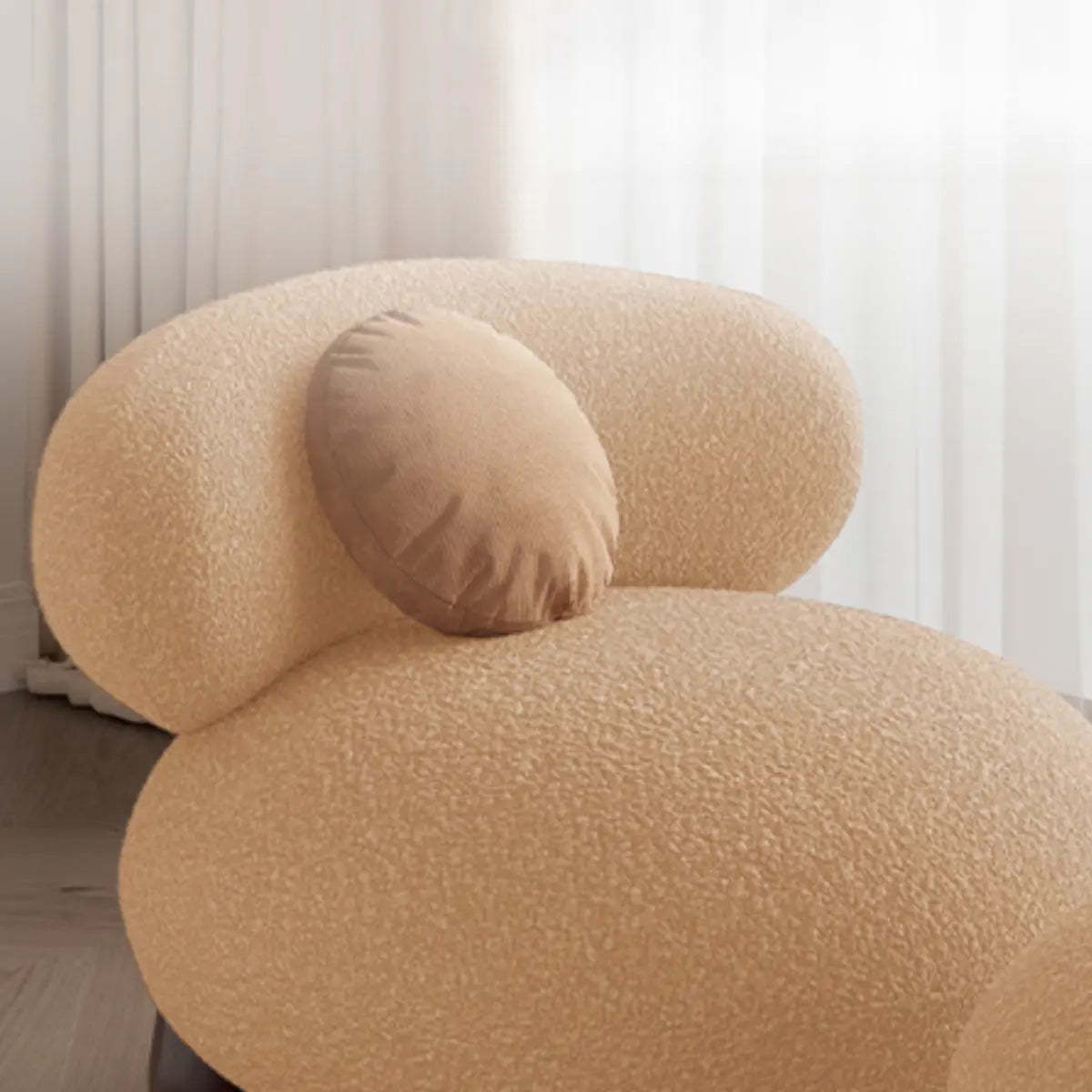 Rounded Beige Sherpa Four Leg Side Chair