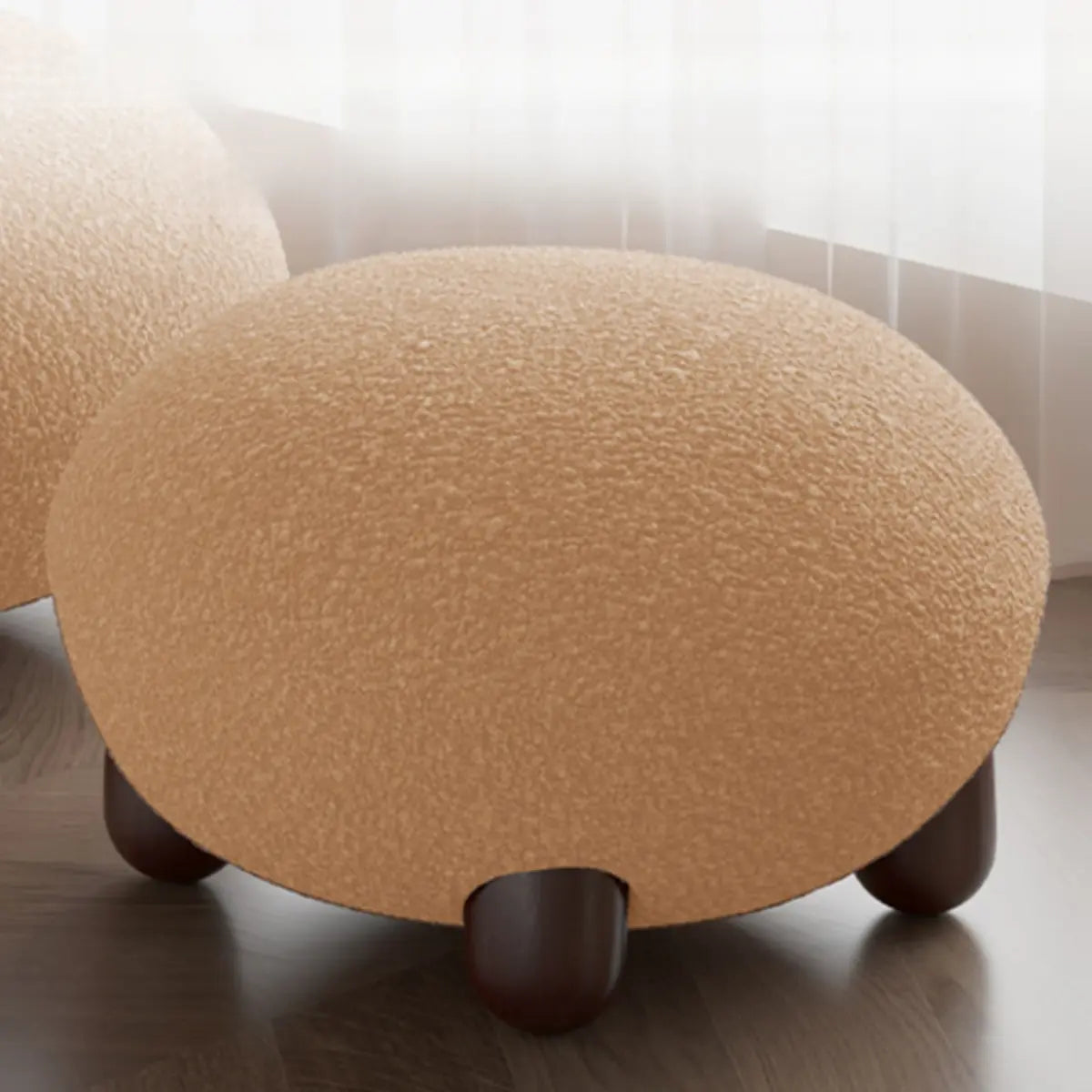 Rounded Beige Sherpa Four Leg Side Chair