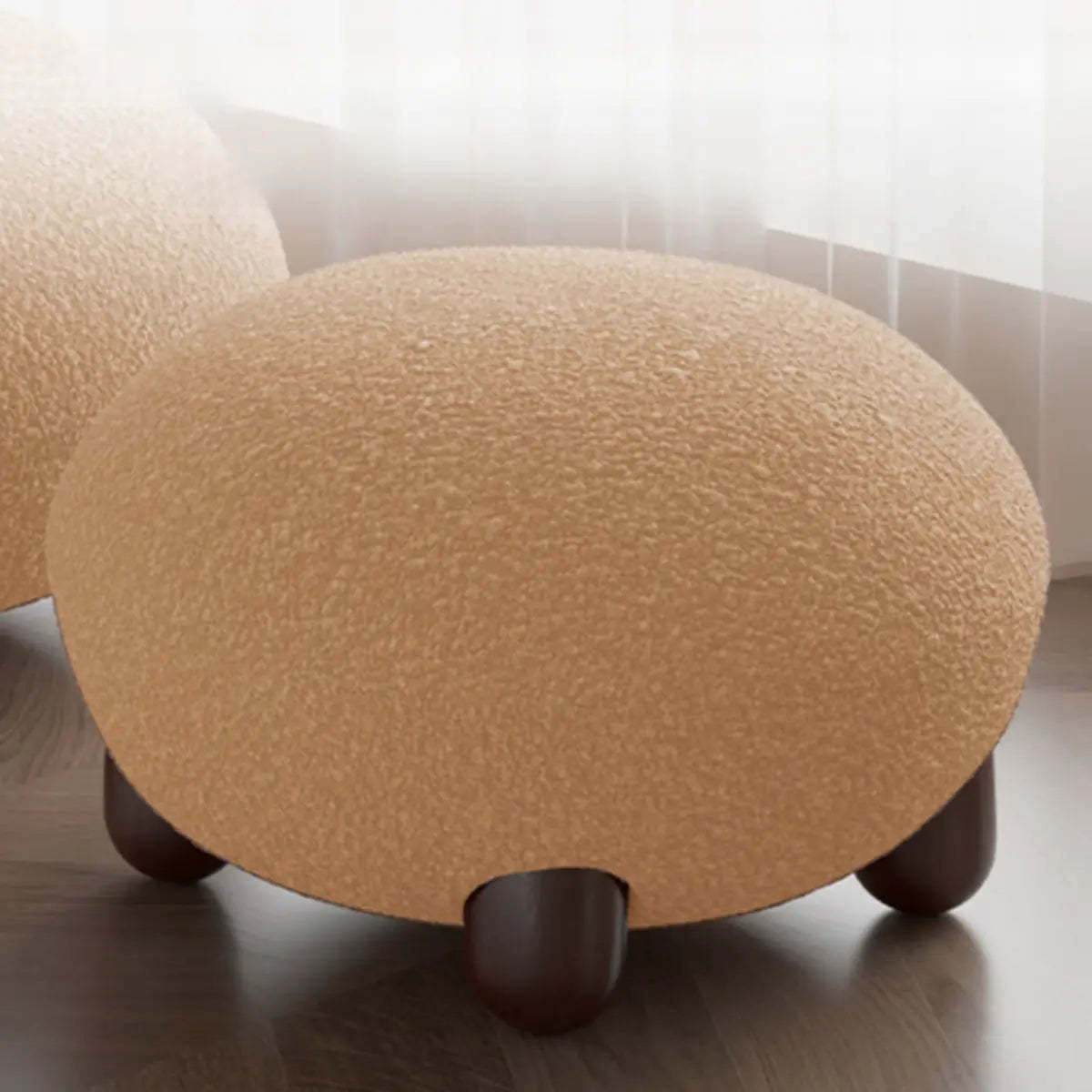 Rounded Beige Sherpa Four Leg Side Chair