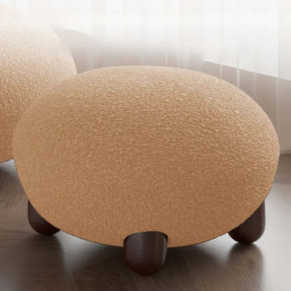 Rounded Beige Sherpa Four Leg Side Chair