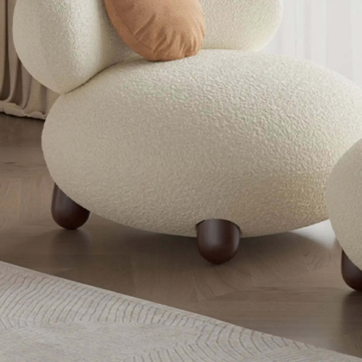 Rounded Beige Sherpa Four Leg Side Chair