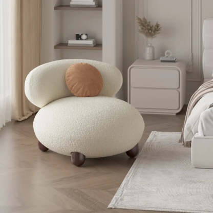 Rounded Beige Sherpa Four Leg Side Chair — Apricot / Sherpa