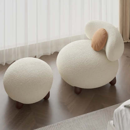 Rounded Beige Sherpa Four Leg Side Chair — Beige / Sherpa