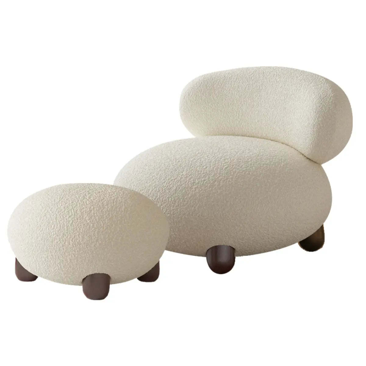 Rounded Beige Sherpa Four Leg Side Chair — Apricot / Sherpa