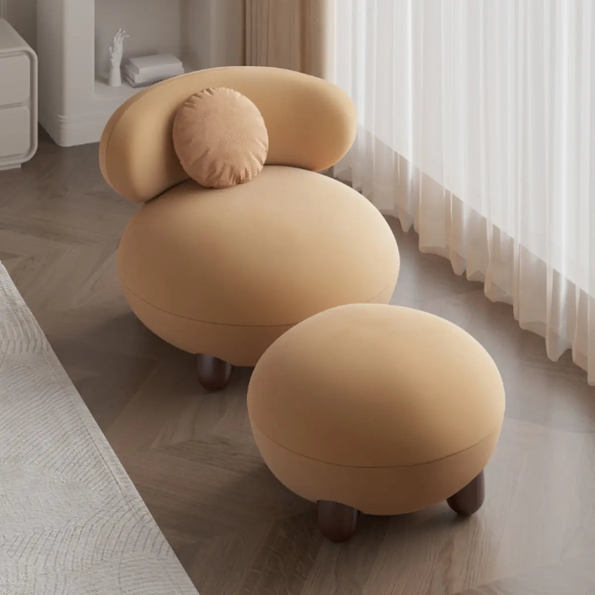 Rounded Beige Sherpa Four Leg Side Chair — Beige / Sherpa