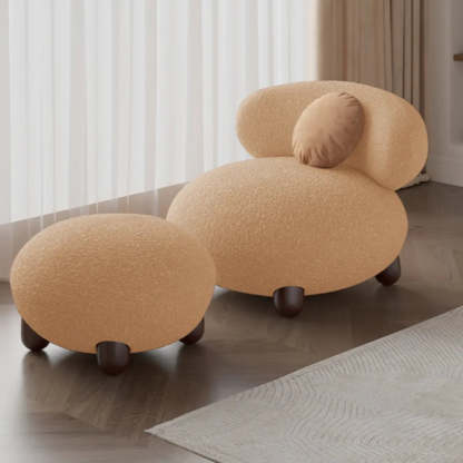 Rounded Beige Sherpa Four Leg Side Chair