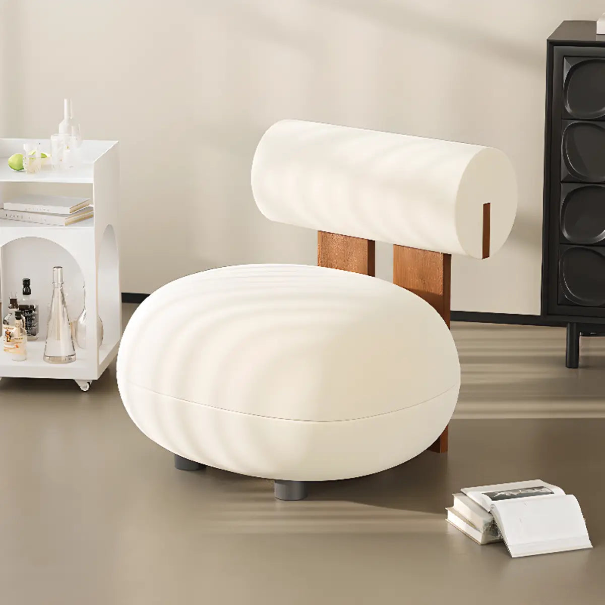 Rounded White Frosted Velvet Accent Chair — Blackish Green / Frosted Velvet