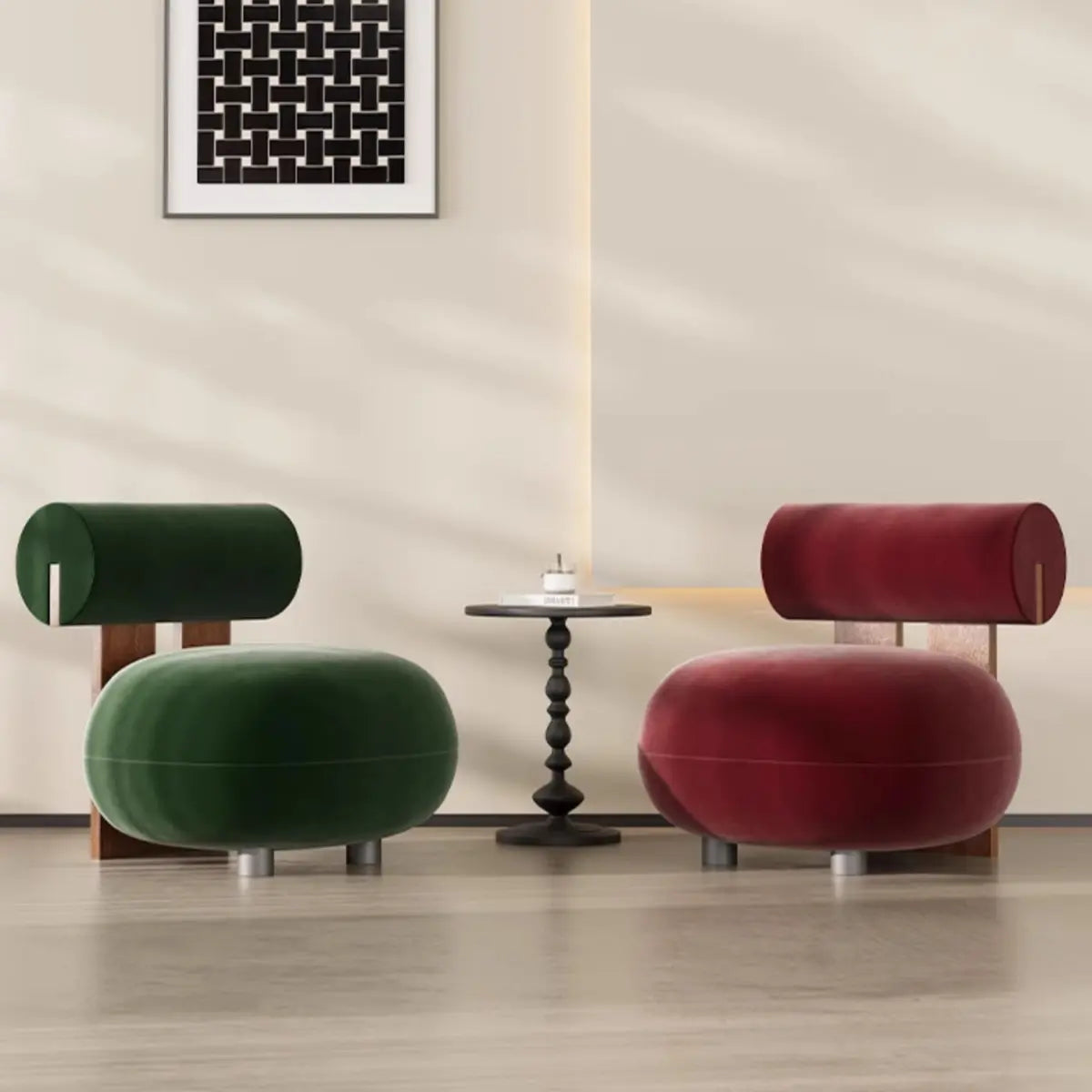 Rounded White Frosted Velvet Accent Chair