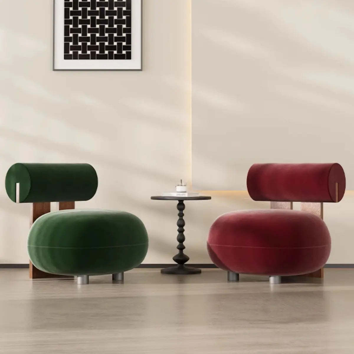 Rounded White Frosted Velvet Accent Chair