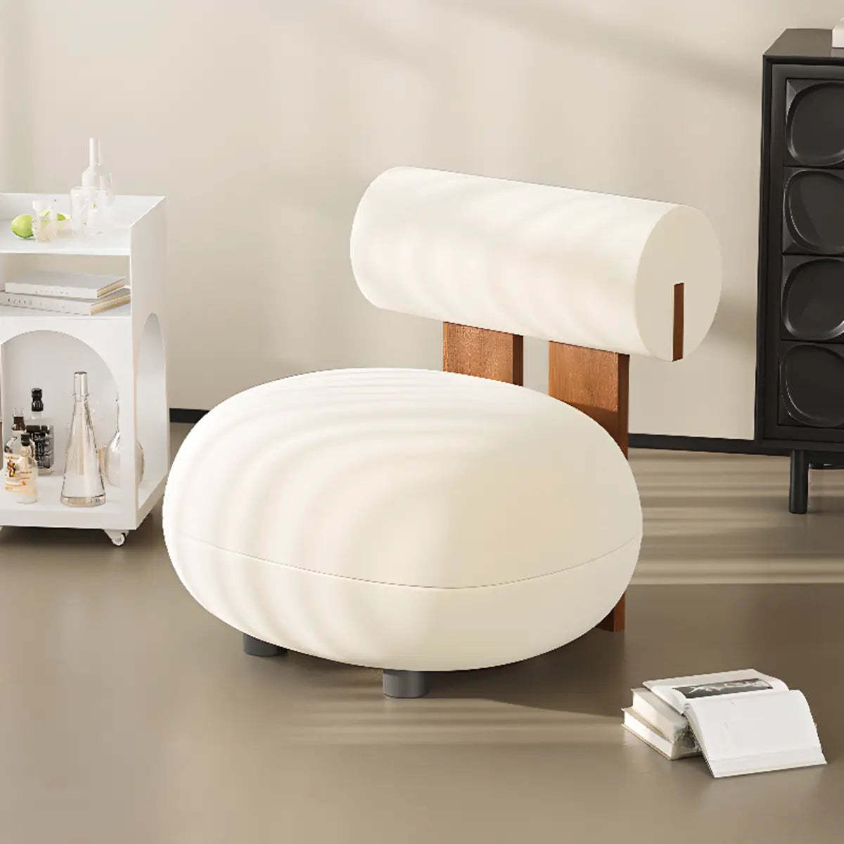 Rounded White Frosted Velvet Accent Chair — Blackish Green / Frosted Velvet
