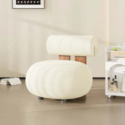 Rounded White Frosted Velvet Accent Chair — Khaki / Frosted Velvet