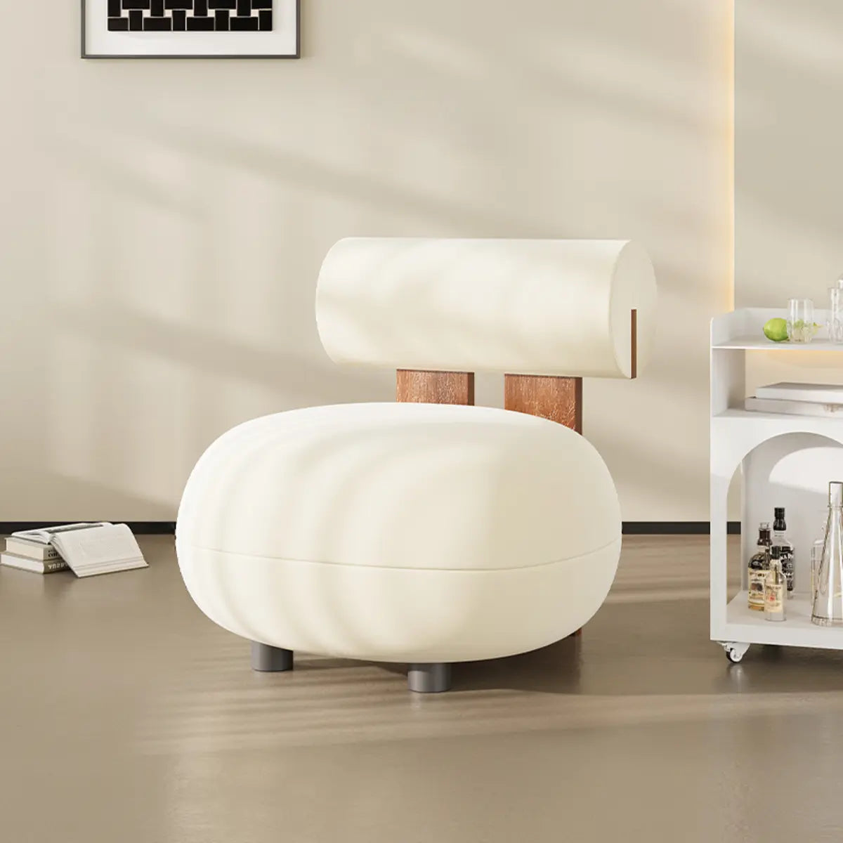 Rounded White Frosted Velvet Accent Chair — Red / Frosted Velvet