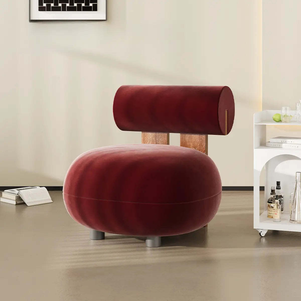 Rounded White Frosted Velvet Accent Chair — White / Sherpa