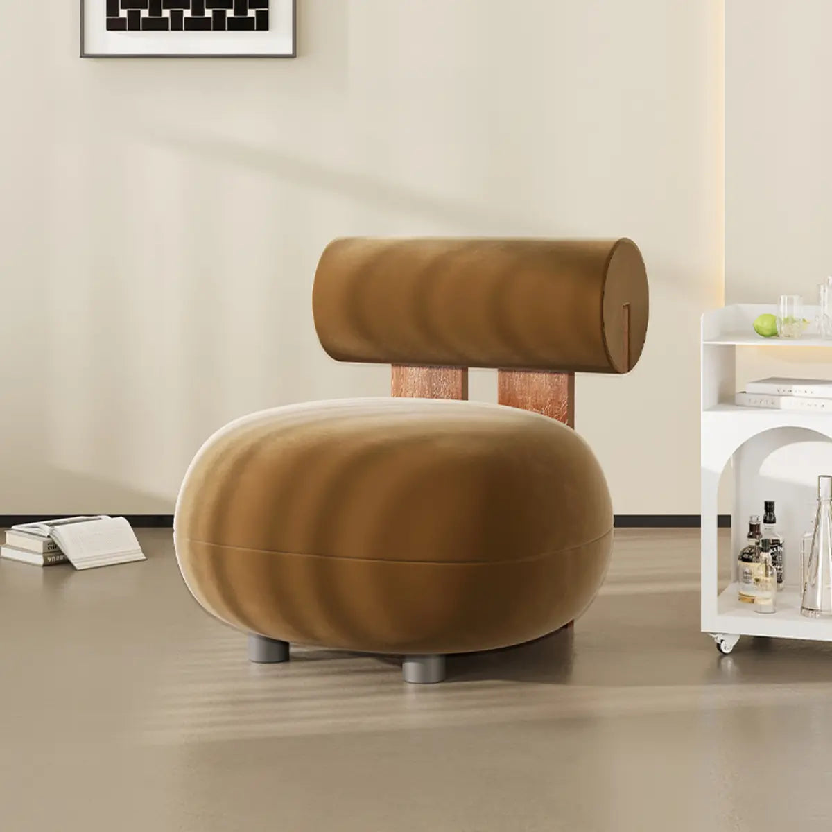 Rounded White Frosted Velvet Accent Chair