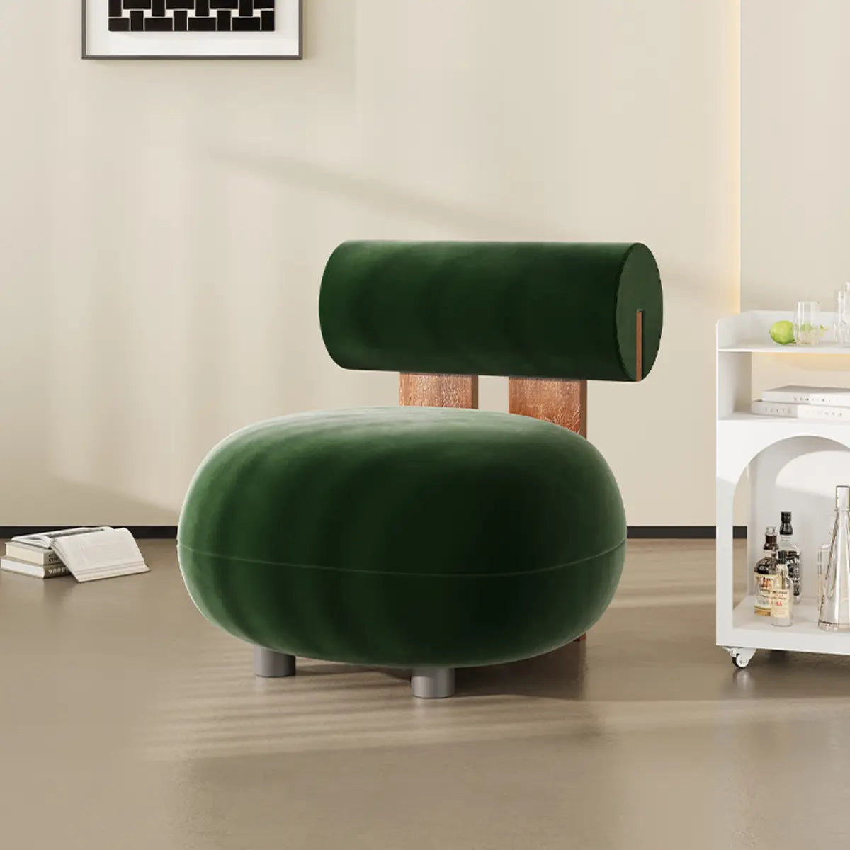 Rounded White Frosted Velvet Accent Chair