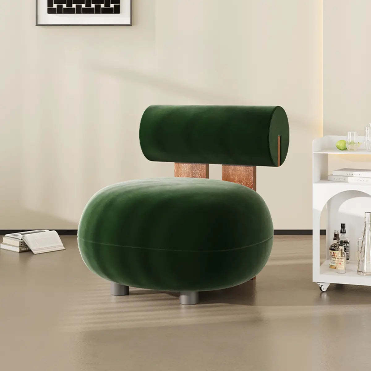 Modern rounded frosted white accent chairs — Velvet / Blackish Green
