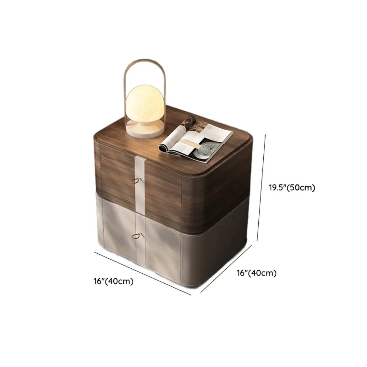 Rounded Wood Beige Two-Tier Nightstand
