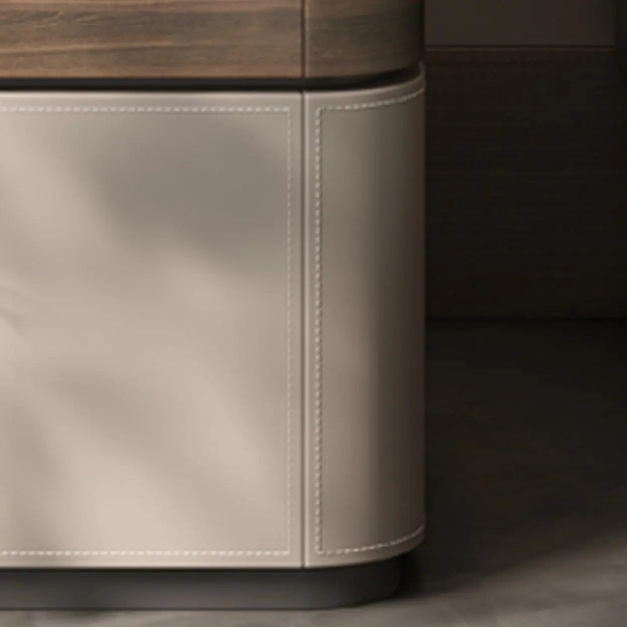 Rounded Wood Beige Two-Tier Nightstand