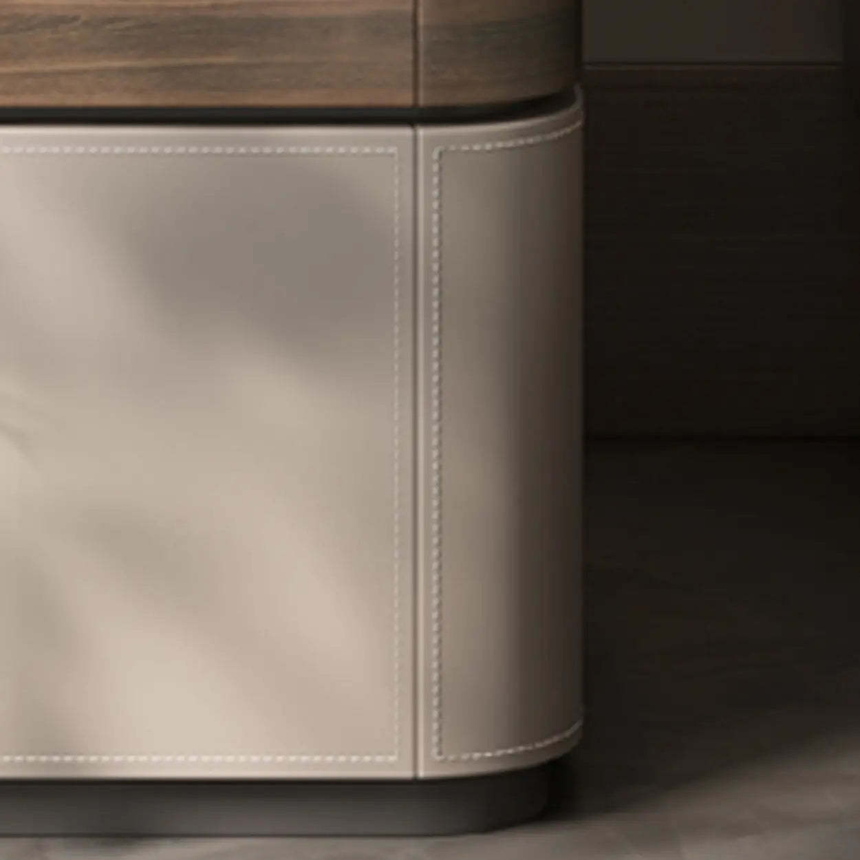Rounded Wood Beige Two-Tier Nightstand