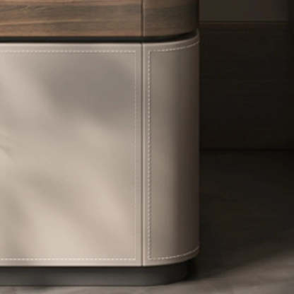 Rounded Wood Beige Two-Tier Nightstand