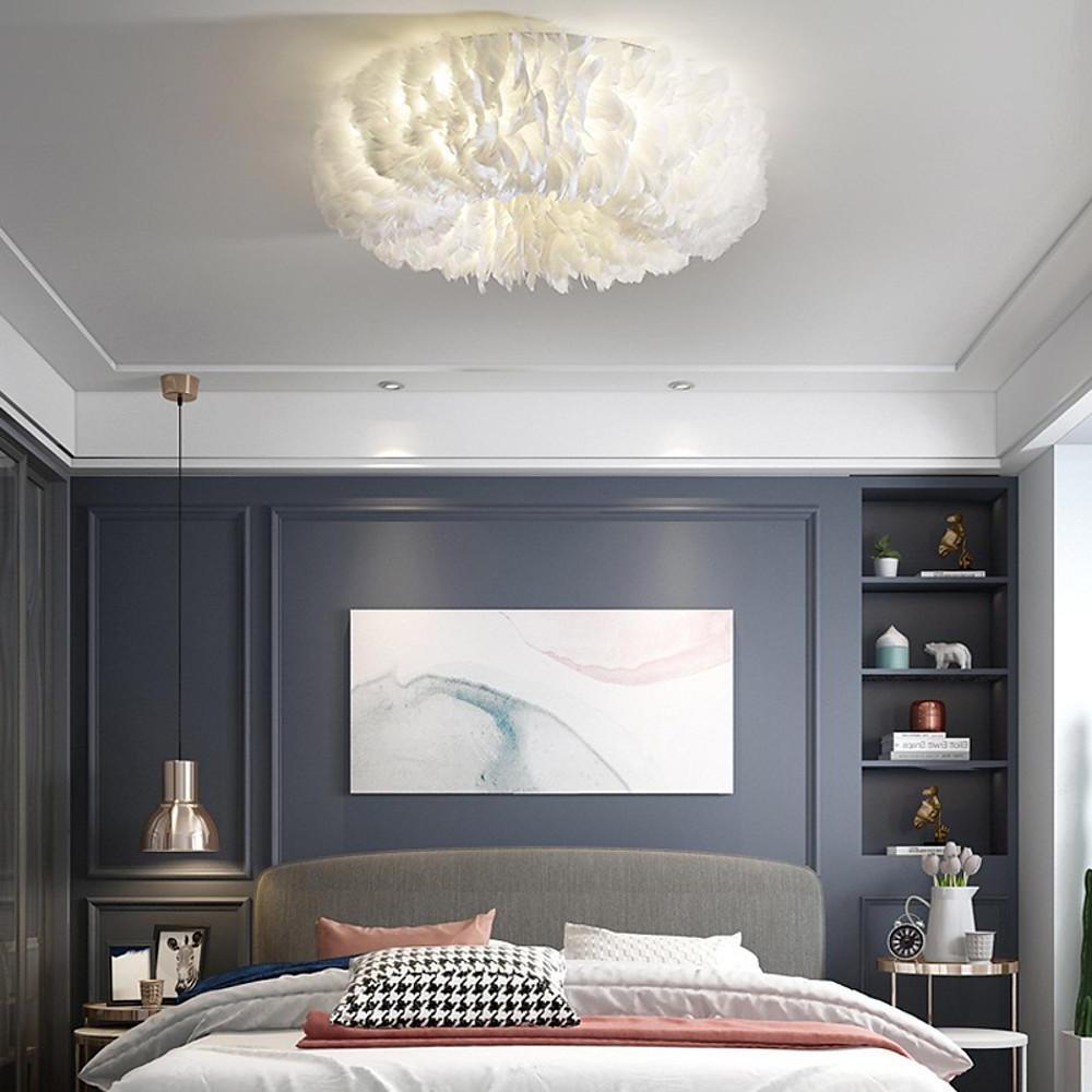 Round Feathers LED Nordic Flush Mount Chandelier