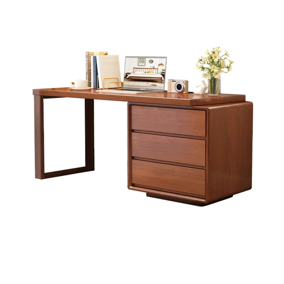Rubberwood Butcher Block Drawer Extension Writing Desk — Without Chairs / Natural