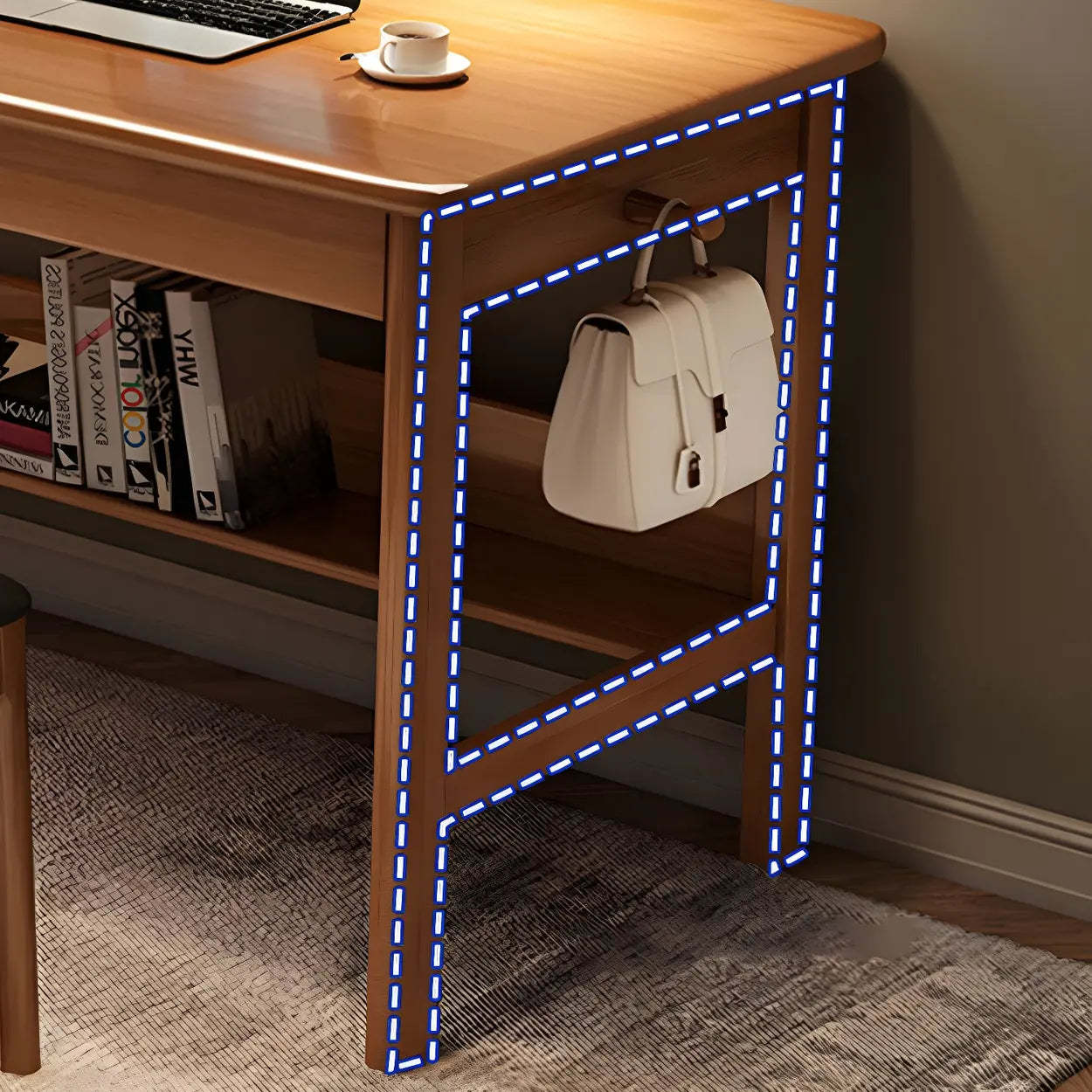Rubberwood H-Base Double Writing Desk with Drawer