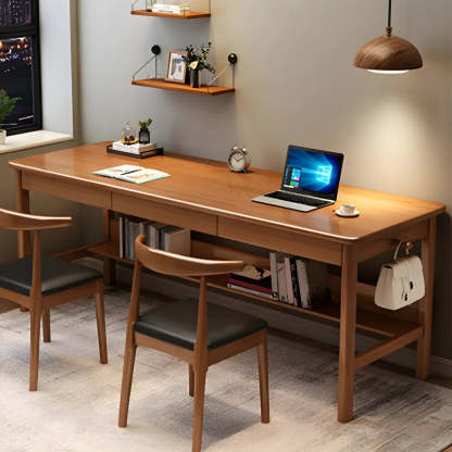Rubberwood H-Base Double Writing Desk with Drawer