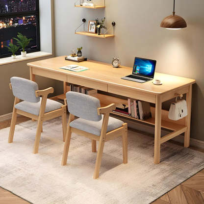Rubberwood H-Base Double Writing Desk with Drawer