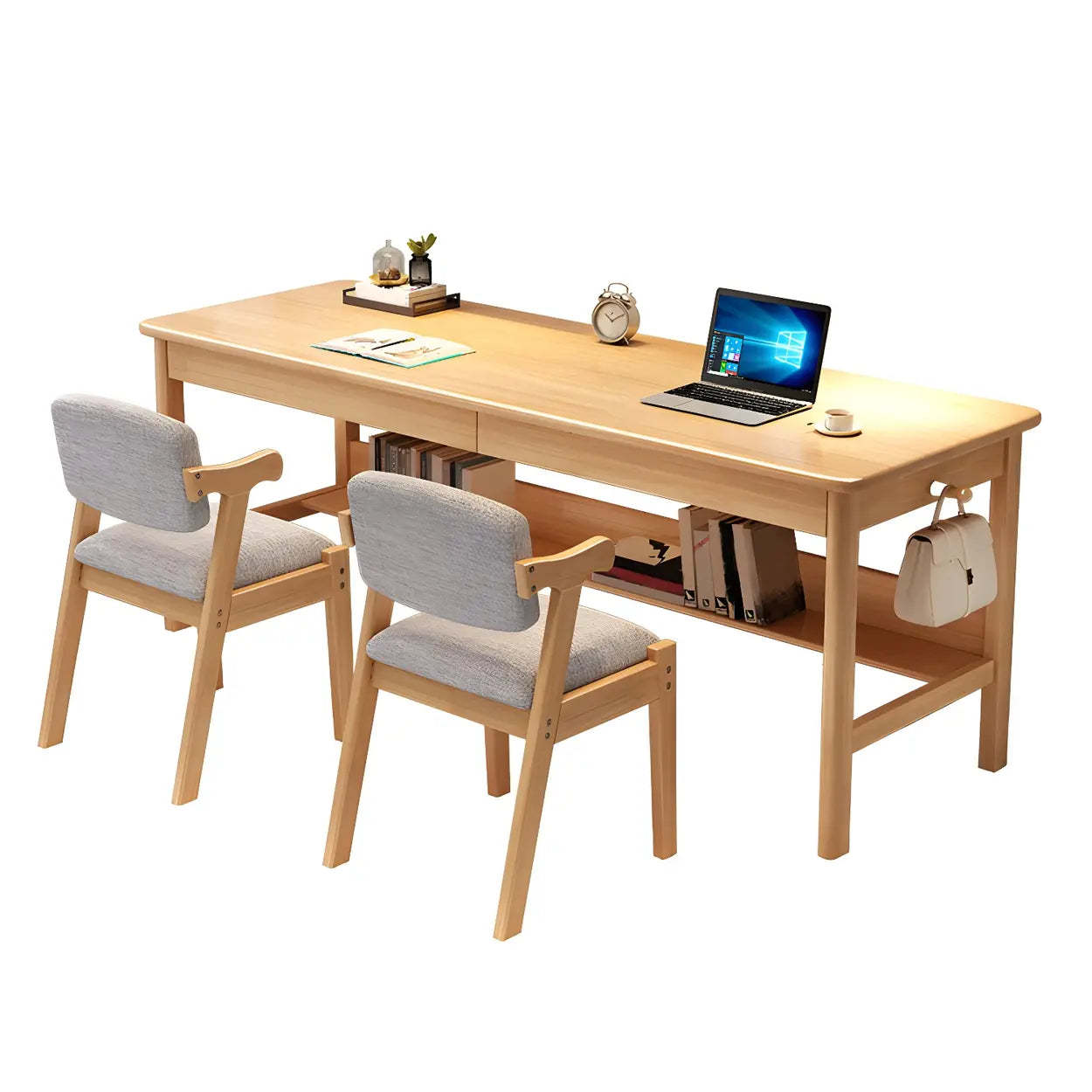 Rubberwood H-Base Double Writing Desk with Drawer