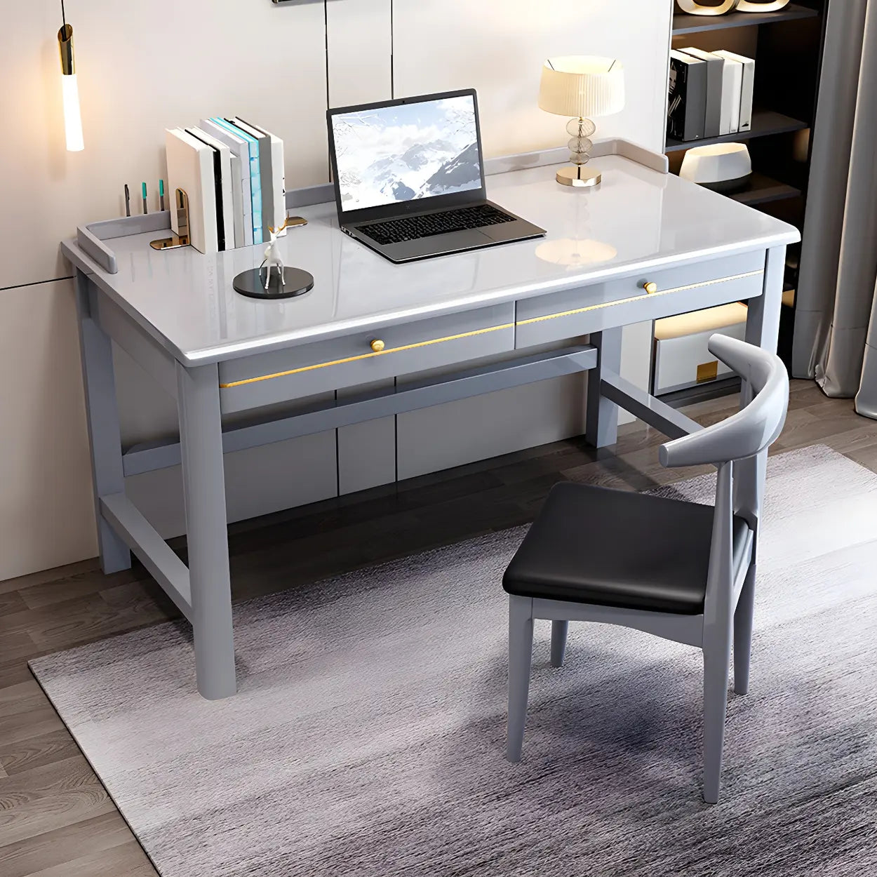 Rubberwood H-Base Writing Desk with Drawers
