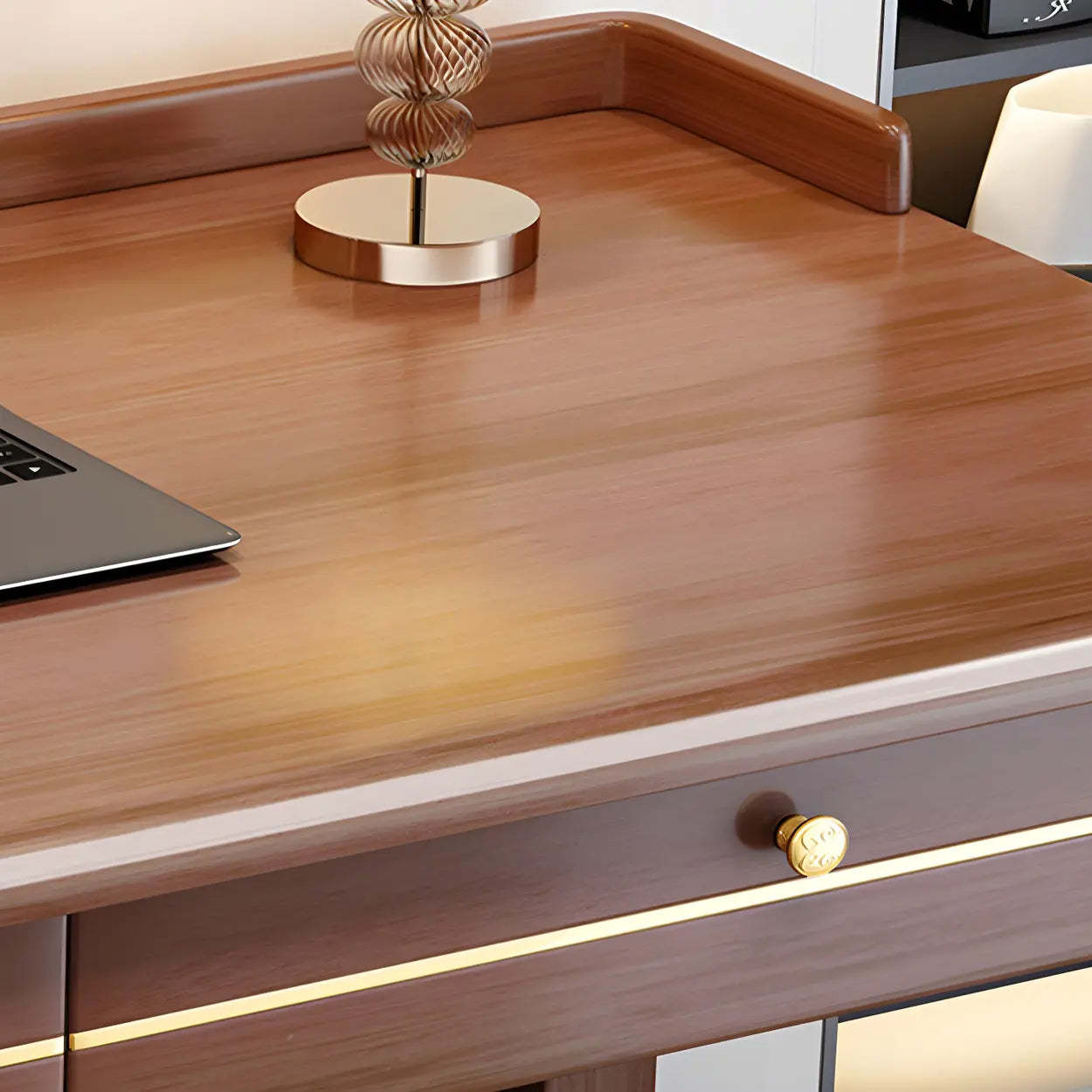 Rubberwood H-Base Writing Desk with Drawers — Natural Finish / Table Only