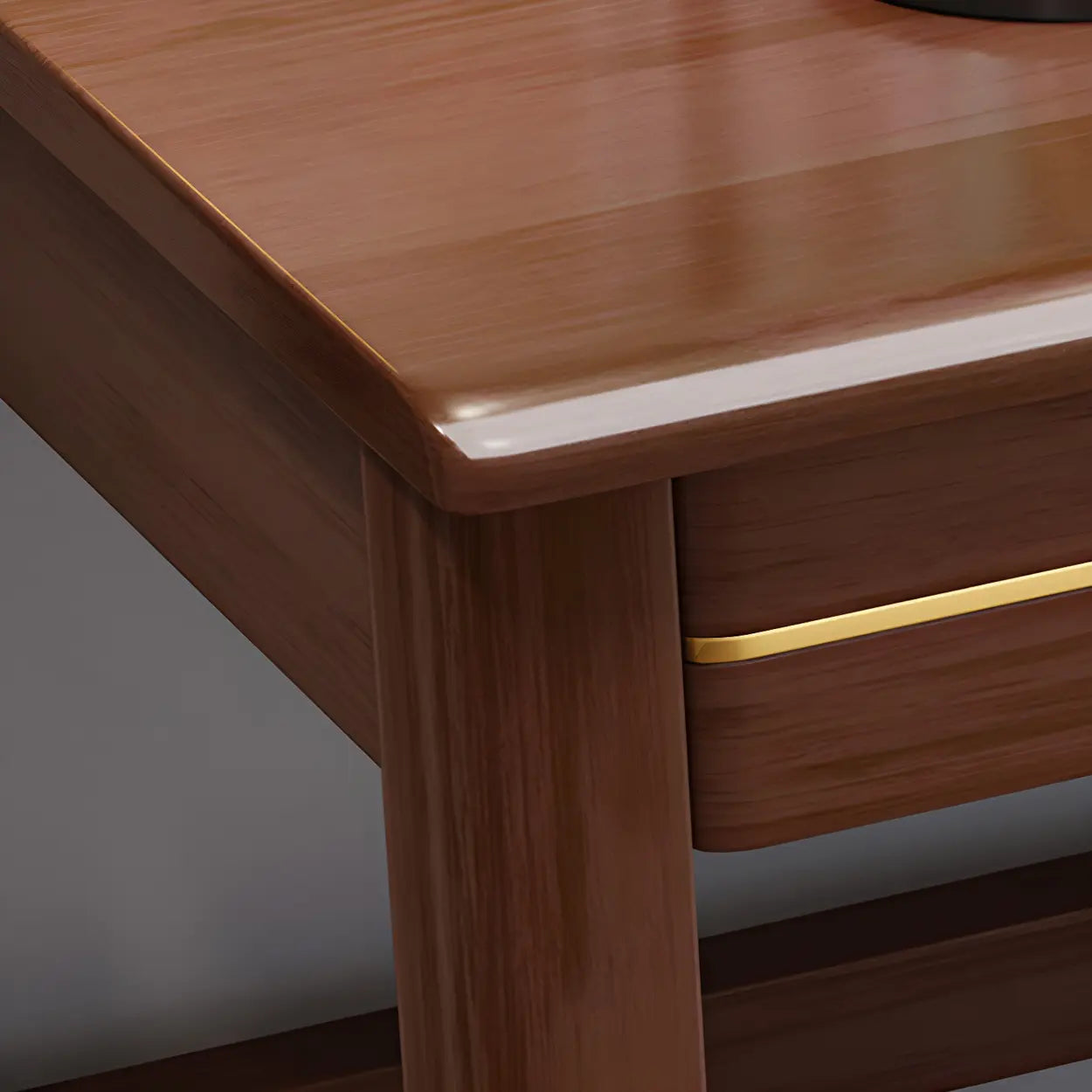 Rubberwood H-Base Writing Desk with Drawers — Walnut / Table Only