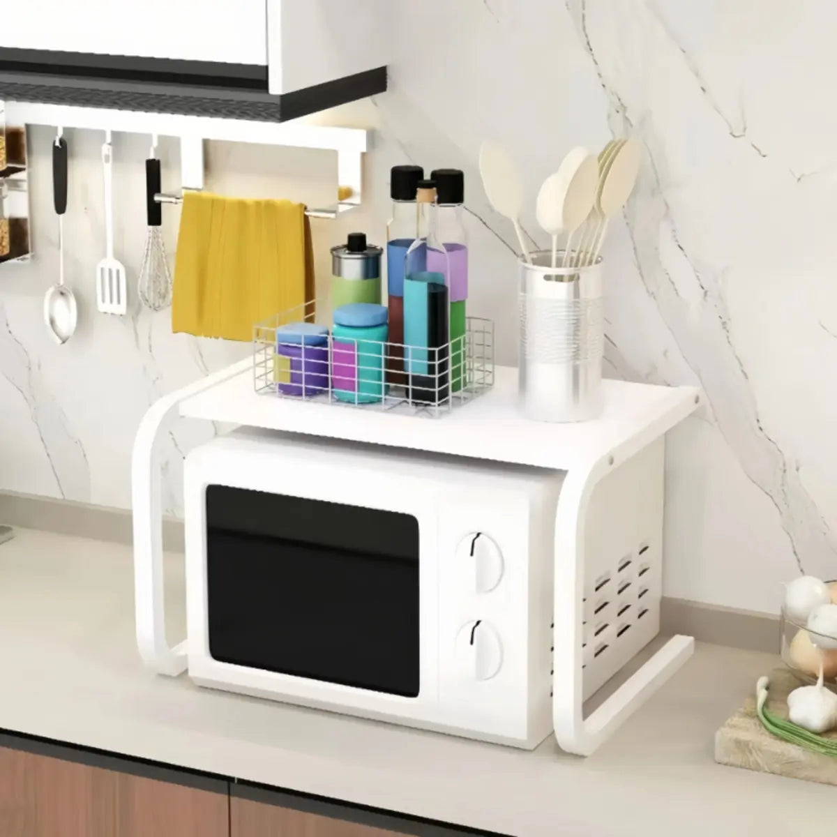 Rust Resistant Metal Baker's Rack with Microwave Shelf — White
