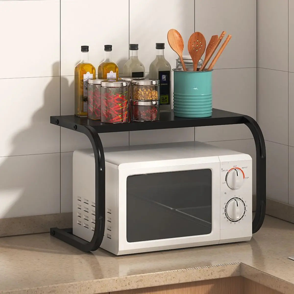 Rust Resistant Metal Baker's Rack with Microwave Shelf — Grey