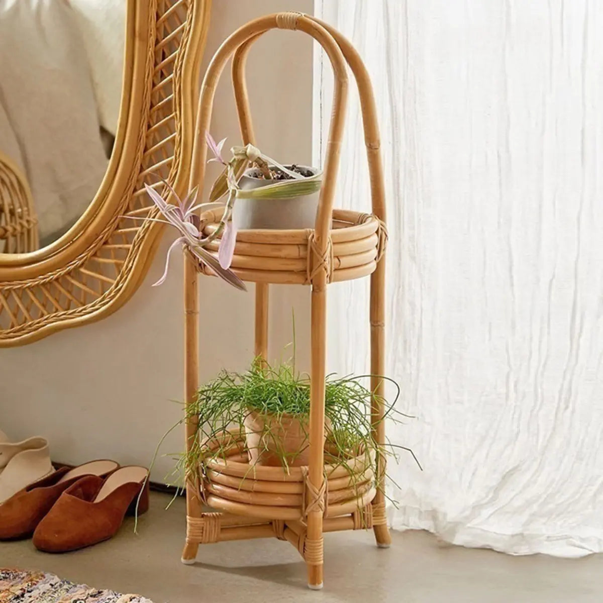 Rustic stand arc natural end & side tables, Lighom — 9" L x 9" W x 27" H