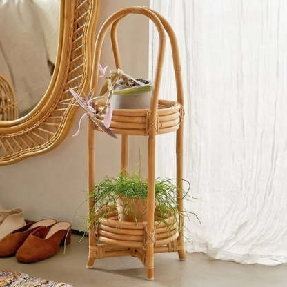 Rustic Arc Natural Wicker Round Plant Stand