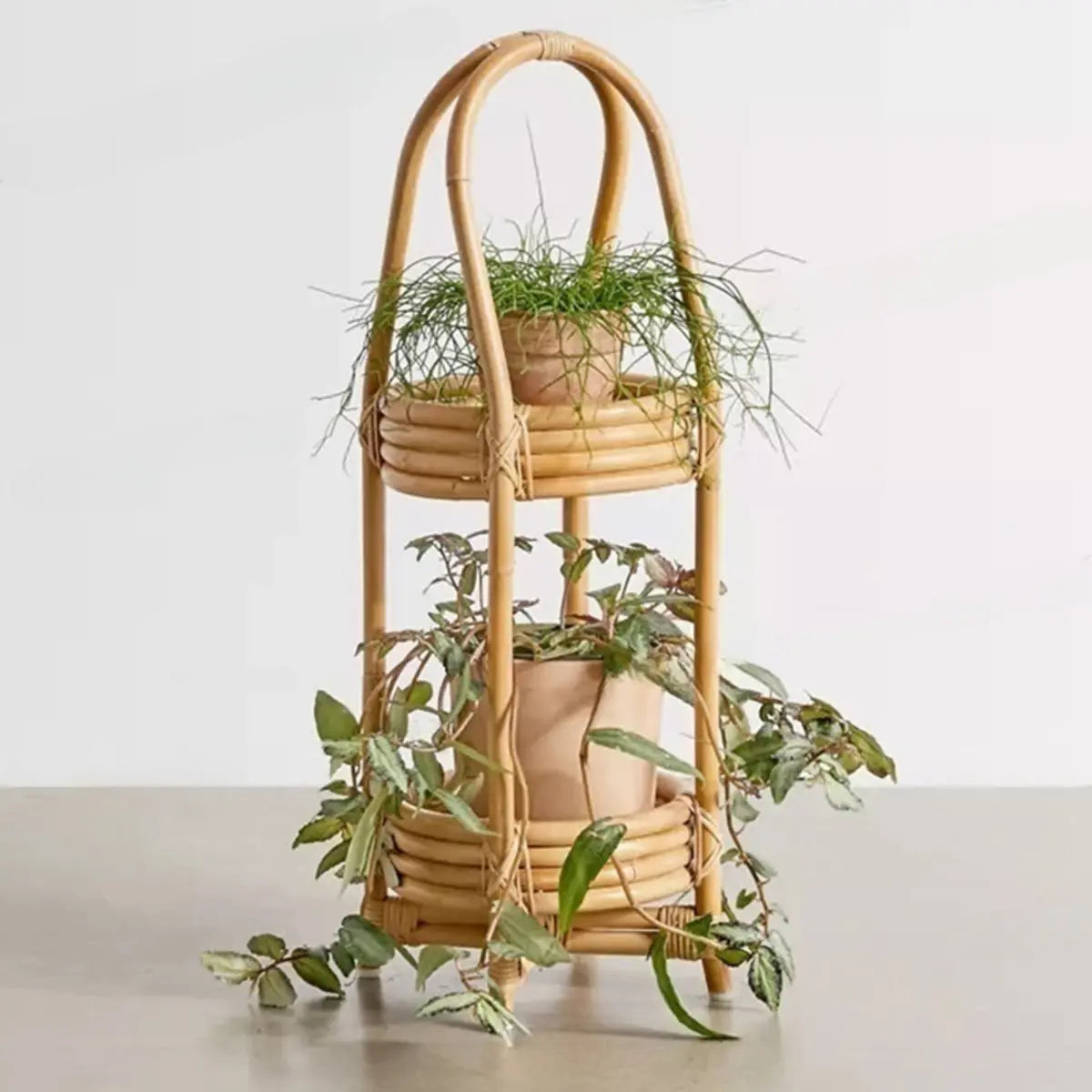 Rustic Arc Natural Wicker Round Plant Stand